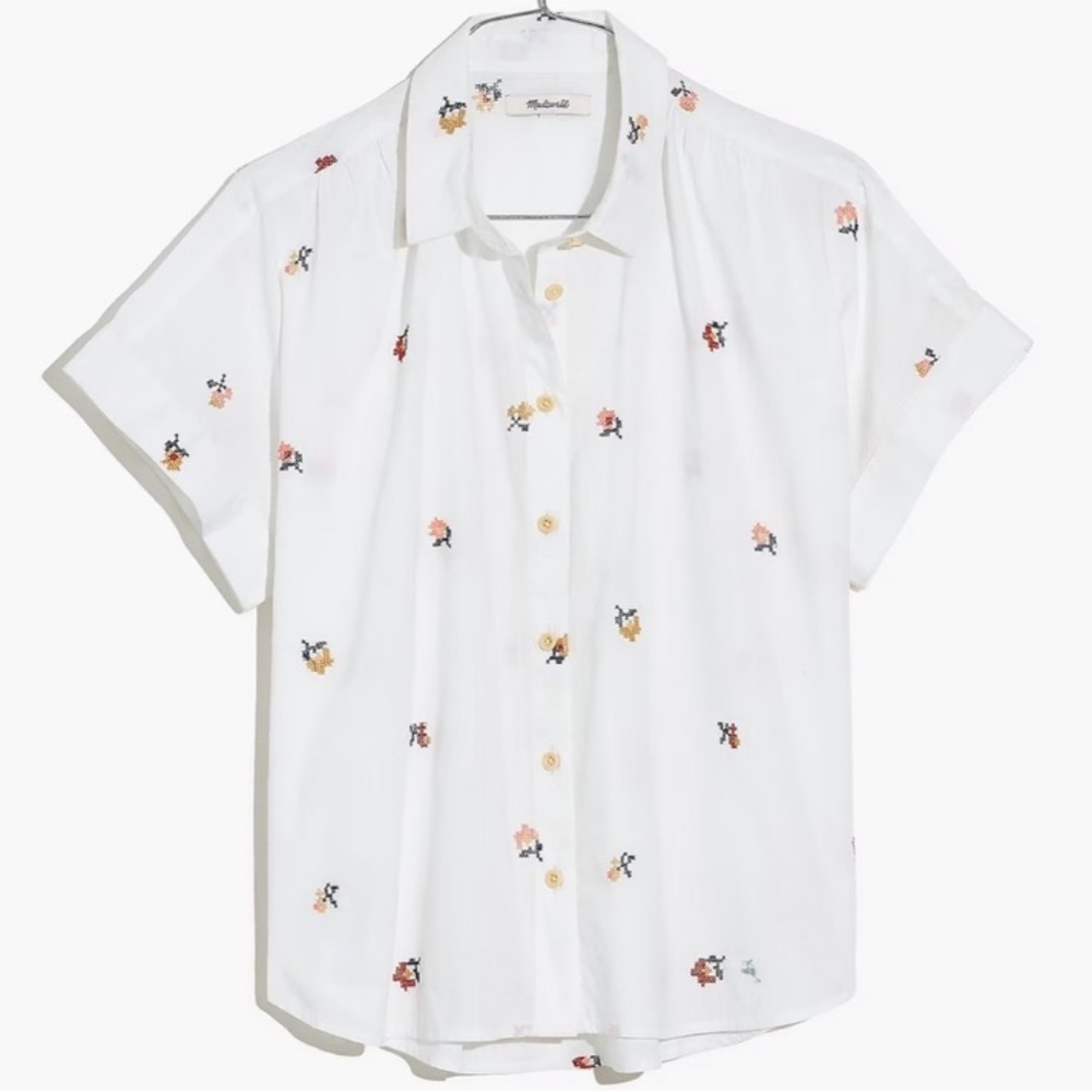 Madewell V-Neck Pocket Shirt in Cross-Stitch Floral NWT